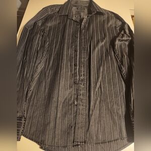 Mens Black Striped Button-Up Shirt